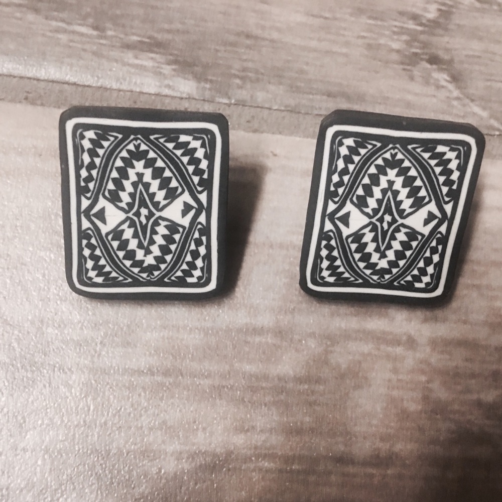 Funky Black & White Square Earrings